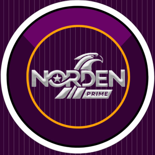 Norden Prime Logo — White Eagle Design on Purple Background White Norden Prime website logo featuring an eagle integrated into the design, set against a purple background.